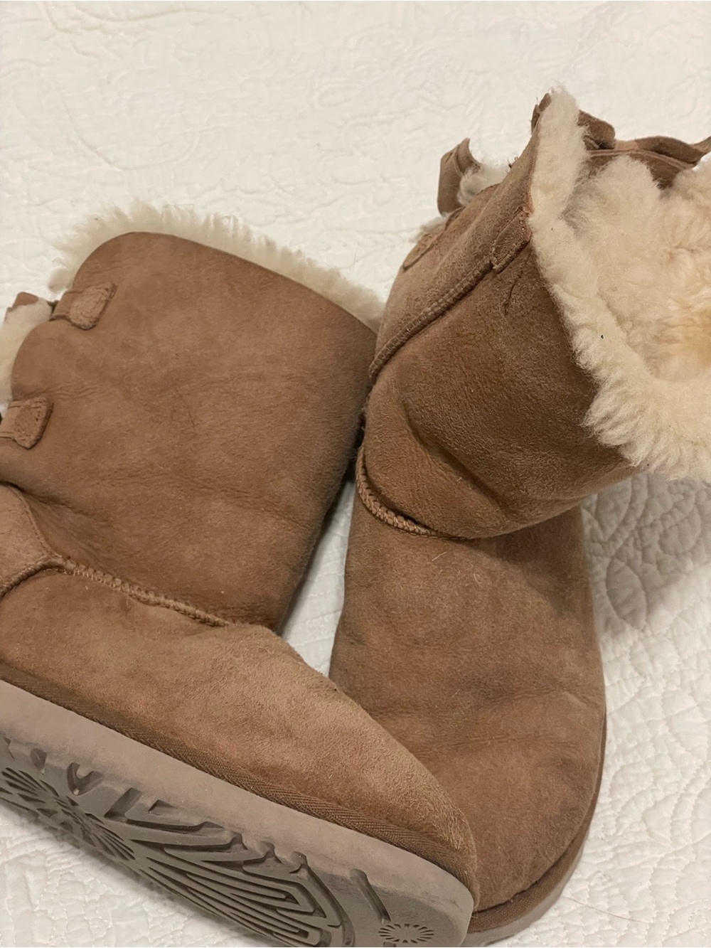 UGG Chestnut Suede Shearling-Cuff Ankle Booties Size 7
